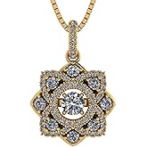 Central Diamond Center Forever Love Dancing Gemstone Flower Necklace Womens Pendant 925 Sterling Silver & Pure Brilliance Zirconia