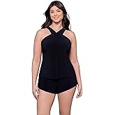 Aqua Green Womens Slimming High Neck Adjustable Swim Romper with Pockets