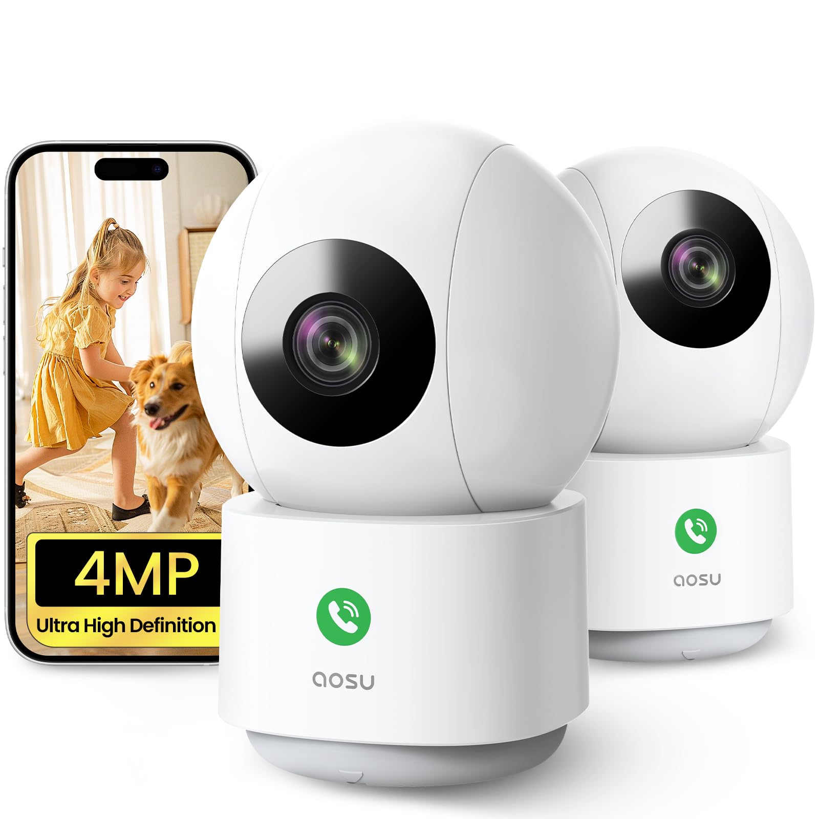 aosu 2.5K Indoor Cameras 2 Pack – 5Ghz WiFi Plug-In Nanny Cam for Baby & Pets, Motion, Night Vision, Two-Way Audio