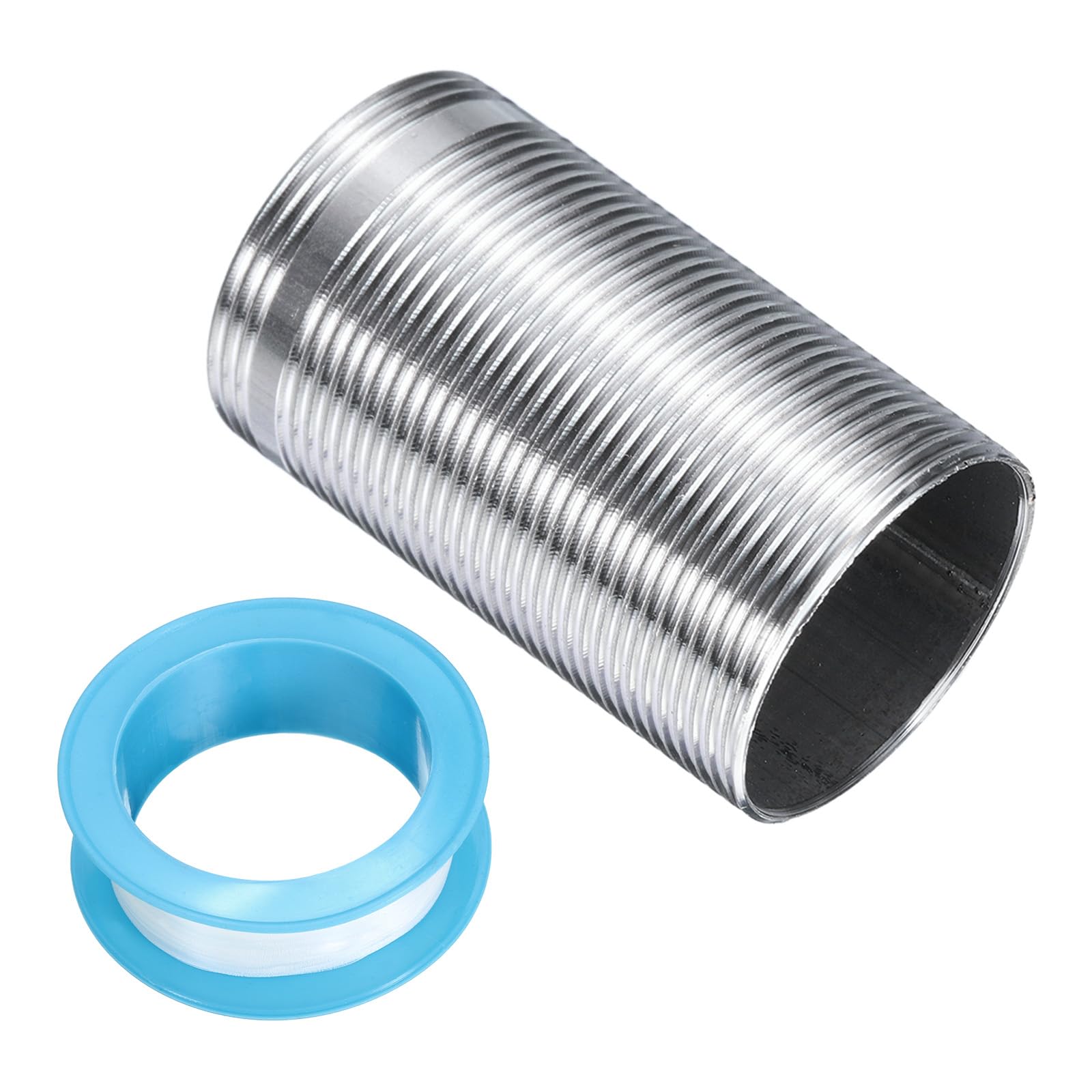 uxcell 2" Faucet Mount Extension Shank Stainless Steel Threaded Pipe Lengthen Mounting Shank Lengthen Fixed High Foot with PTFE Tape 1PCS