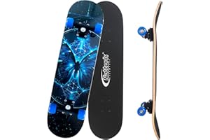 Nattork 31 Inch Complete Skateboard, Standard Skateboards for Beginners, Wood 9 Layer Canadian Maple Trick Skate Boards for Boys Girls Youth Teens Adults