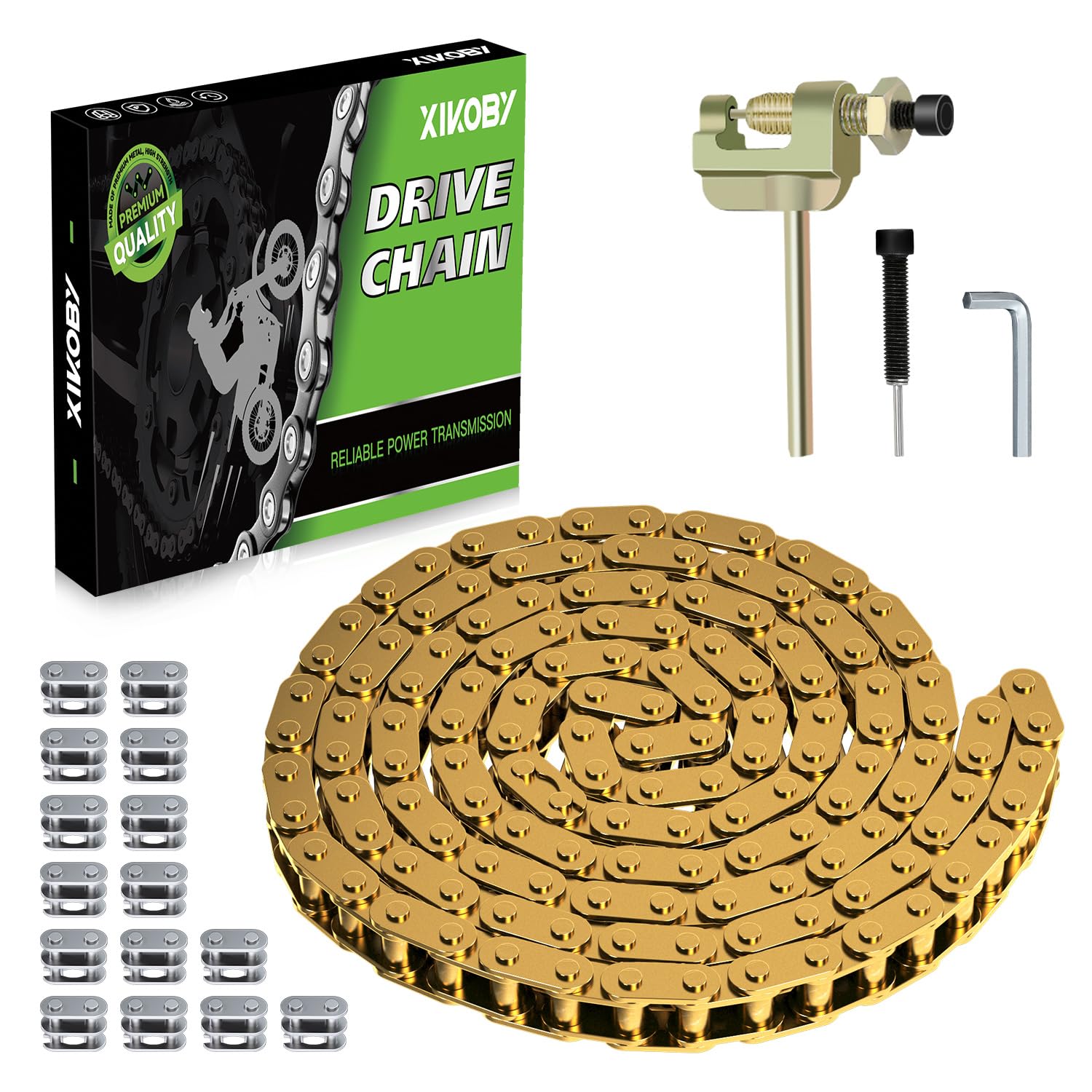 Photo 1 of XIKOBY T8F Drive Chain 134 Link Chain Breaker Compatible with 2 Stroke Engine SYX Moto 50cc Dirt Bike Mototec SSR X-pro Coolster 47cc 49cc Pocket Rocket Pit Bike Mini ATV Quad Go Kart Parts (Gold)