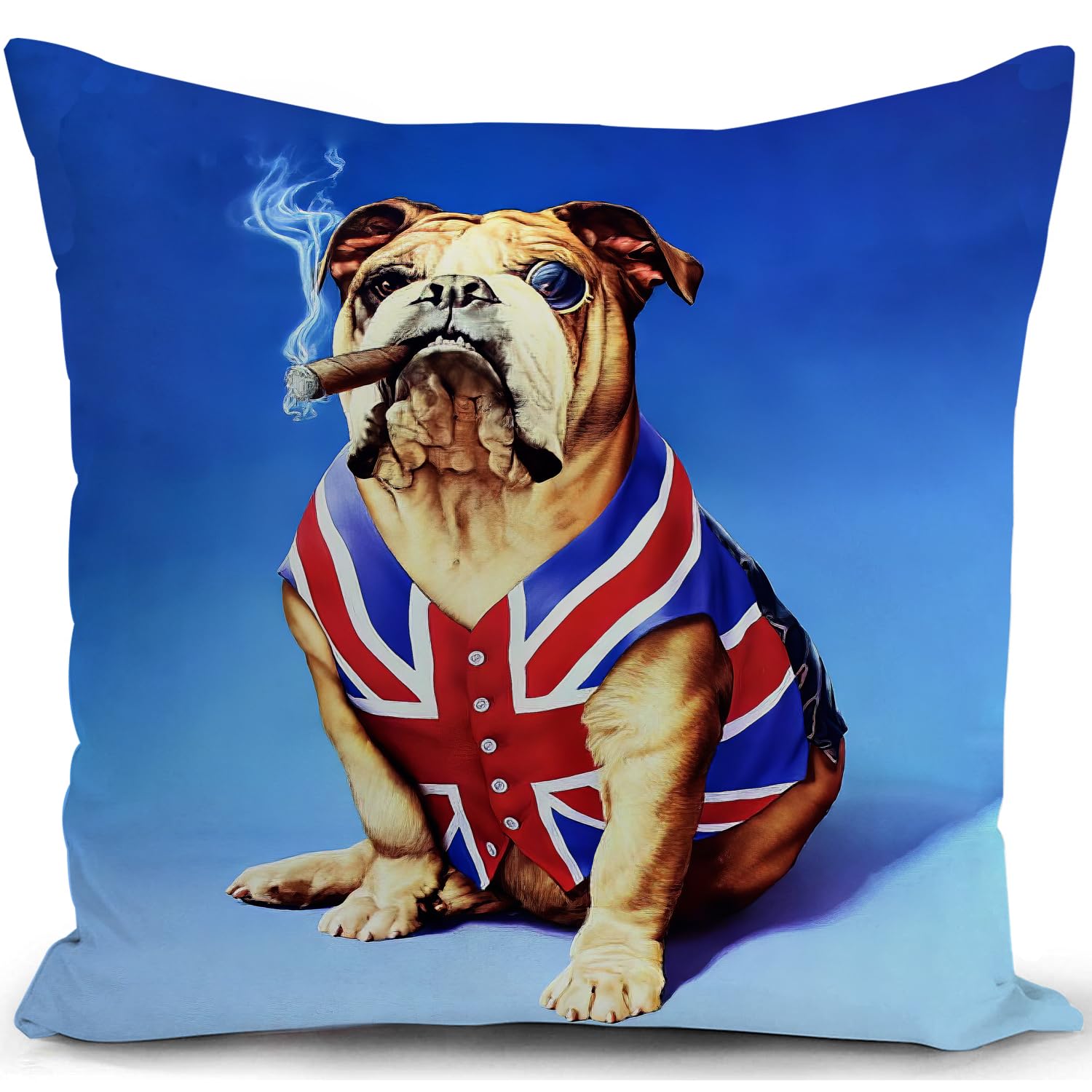 KUNQIAN Union Jack Cushion Cover British French Bulldog Gifts Dog Throw Pillow Case Ornaments Decorations English Blue UK Flag Decor Home Livingroom Couch Sofa 18"x18"(45x45cm)