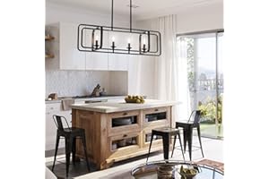 mavcadonf Kitchen Island Light, 4-Light Dining Room Light Fixture, Farmhouse Chandelier, Pendant Lighting for Kitchen Island Dining Table Living Room, Black Metal