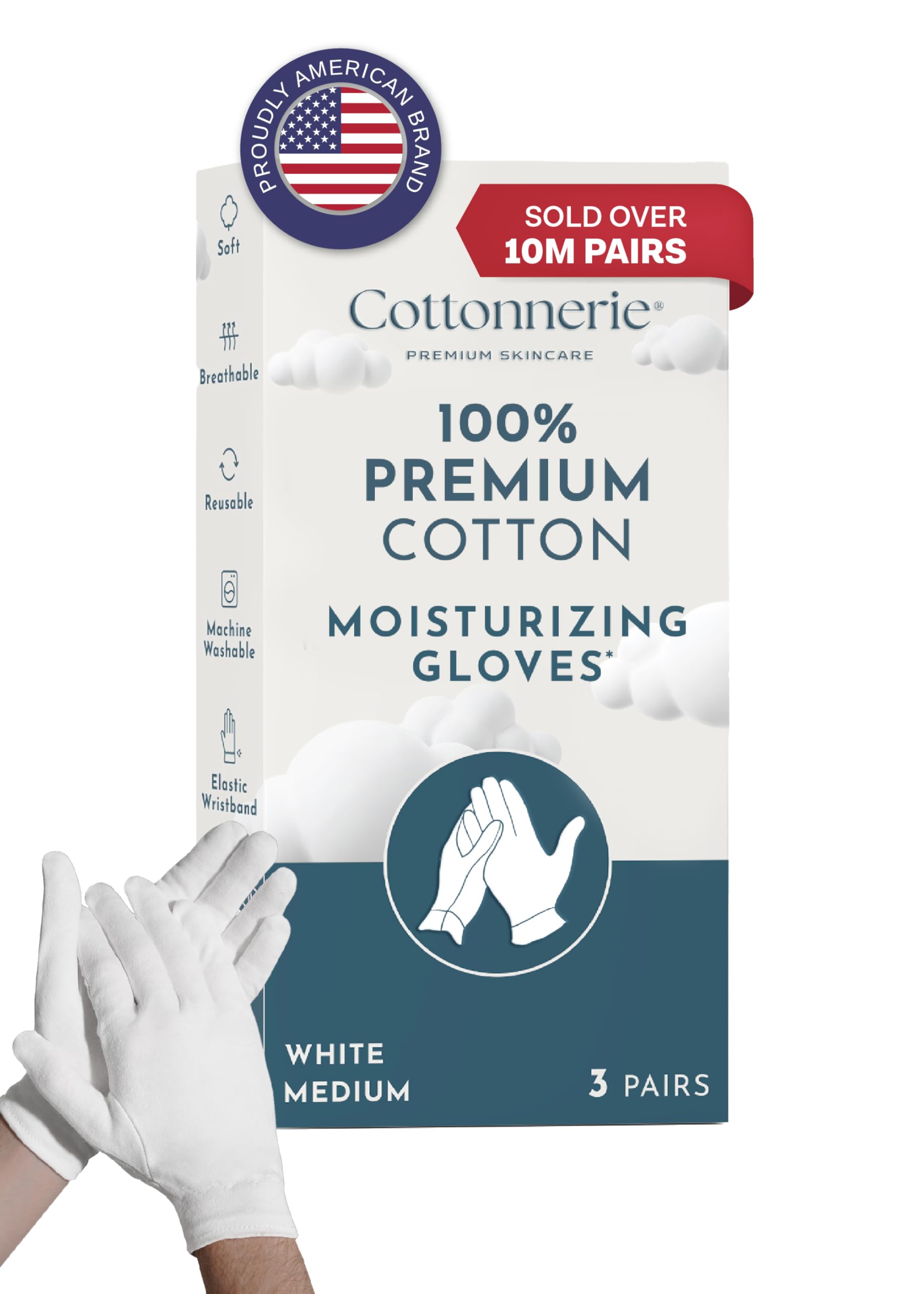 Cotton Gloves for Dry Hands Sleeping, Moisturizing Gloves Overnight, Hand Moisturizer Gloves, Moisture Gloves for Dry Hands Overnight, Sleeping Gloves, Eczema Gloves, Medium 3 Pair