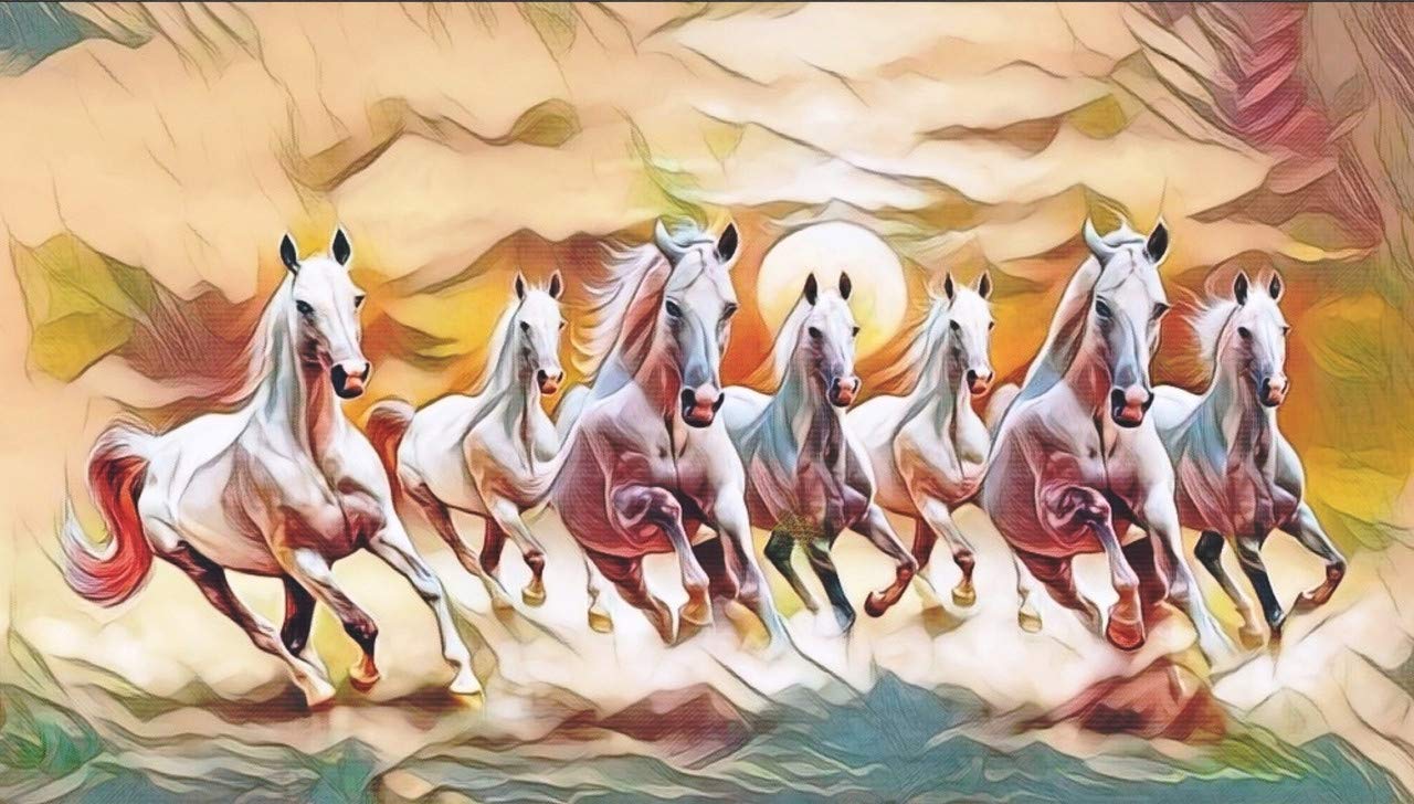 Shine India Seven Horse Canvas Painting 2 as per VASTU with Heavy Duty