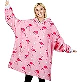 Flamingo Gifts, Flamingo Wearable Flannel Blanket Hoodie, Oversized Flannel Hooded Blanket Sweatshirt, One Size Pink