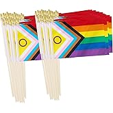 Yingnner 50 Pack Small New Intersex Progress Pride Rainbow Gay Stick Flag Mini Hand Held LGBTQ Flags Decorations 5x8inch