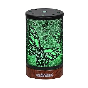 Essential Oil Diffuser ASAWASA Metal Aromatherapy Ultrasonic Cool Mist Aroma Humidifier with Waterless Auto Shut-Off,7 Colors Changed LED Night Lamp for Home bedroom Office spa Yoga 100ml (Butterfly)
