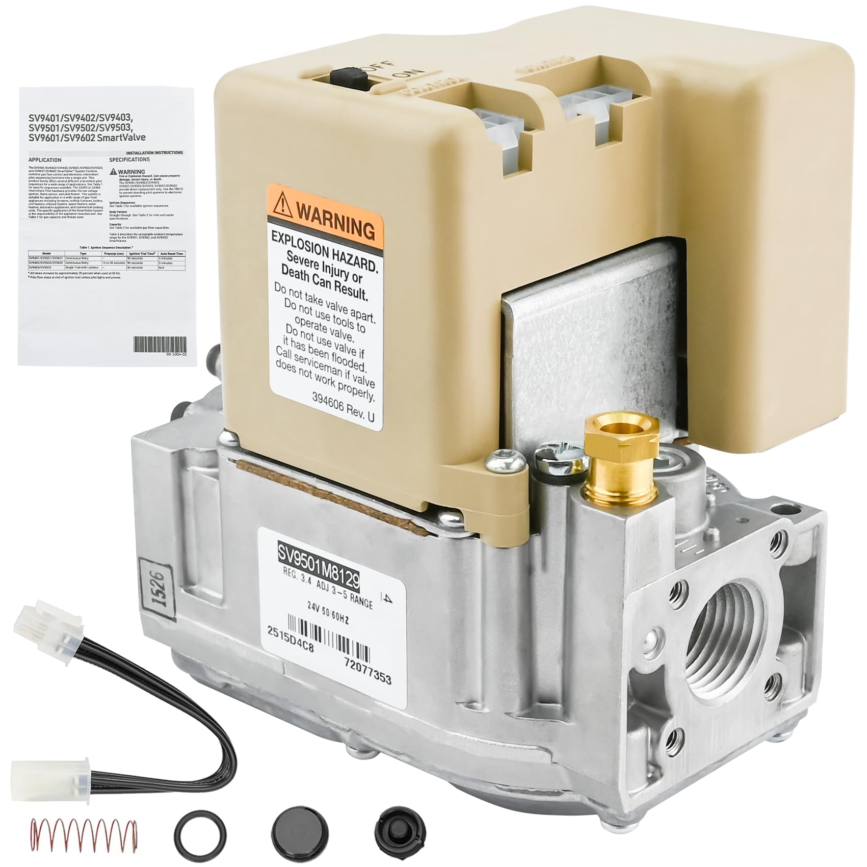 Photo 1 of SV9501M8129 Smart Gas Valve, SV9501M8103 Gas Valve Compatible with honey-well Furnace Gas Valve, 1/2" NPT 24V Intermittent Pilot, for Natural Gas or LP (Propane) Systems