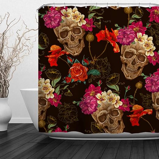 Amazon Com Baccessor Skulls Shower Curtain Sugar Roes Flowers