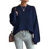 WDIRARA Women's Crew Neck Long Lantern Sleeve Sweaters Loose Pullover Knitted Tops