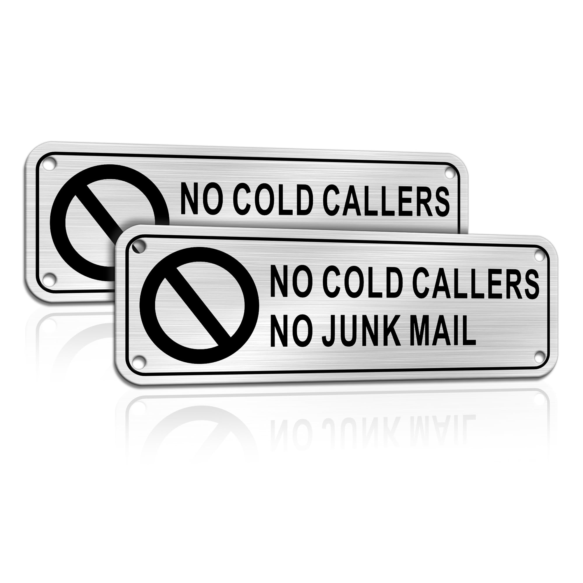 TAKULA No Cold Callers Sign for Front Door-15 * 5cm Stop Sign-2 Pack,No Cold Callers Metal Signs-Brushed Metal,An Effective Solution to Stop Unwanted Sales Pitches