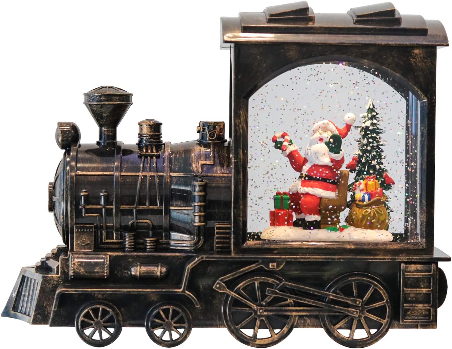 Snow Globes - DRomance Christmas Musical Snow Globe Lantern Battery Operated with 6 Hour Timer, Santa Lighted Snow Globe Train Spinning Water Swirling Glitter Christmas Decoration Gifts(10.6 x 4.3 x 8.3 Inches)