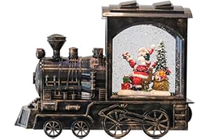 DRomance Christmas Musical Snow Globe Lantern Battery Operated with 6 Hour Timer, Santa Lighted Snow Globe Train Spinning Water Swirling Glitter Christmas Decoration Gifts(10.6 x 4.3 x 8.3 Inches)