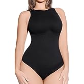 FeelinGirl Bodysuits Shapewear for Women Tummy Control Thong Body Shapers Seamless High Neck Racerback Tank Tops with Snap