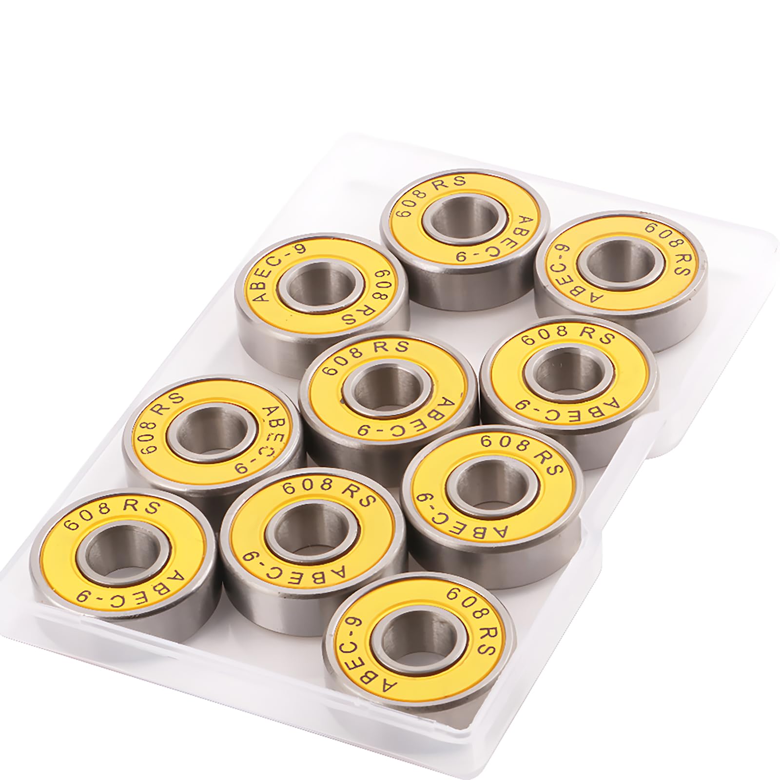 CESFONJER 10 Pack Yellow ABEC-9 608 Ball Bearings - Double Shielded, Skateboard, Longboard, Roller Skate, Scooter, Inline Skate Bearings