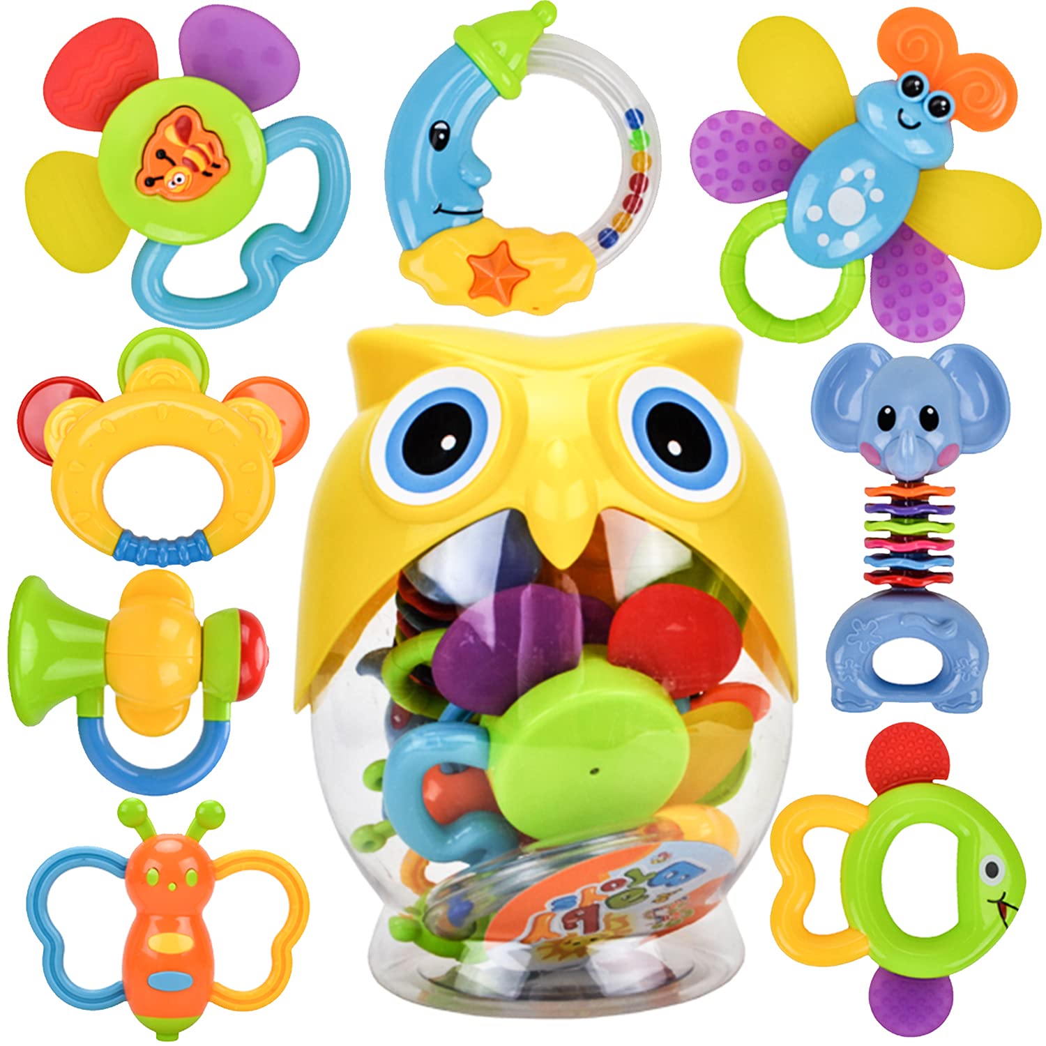 WISHTIME Baby Rattle Teether Sets Toys - Baby Toys 6 Month Plus Grab Shaker and Spin Rattle Toy Early Educational Toys Gifts Set for 3, 6, 9, 12 Month Newborn Infant Baby, Boy, Girl