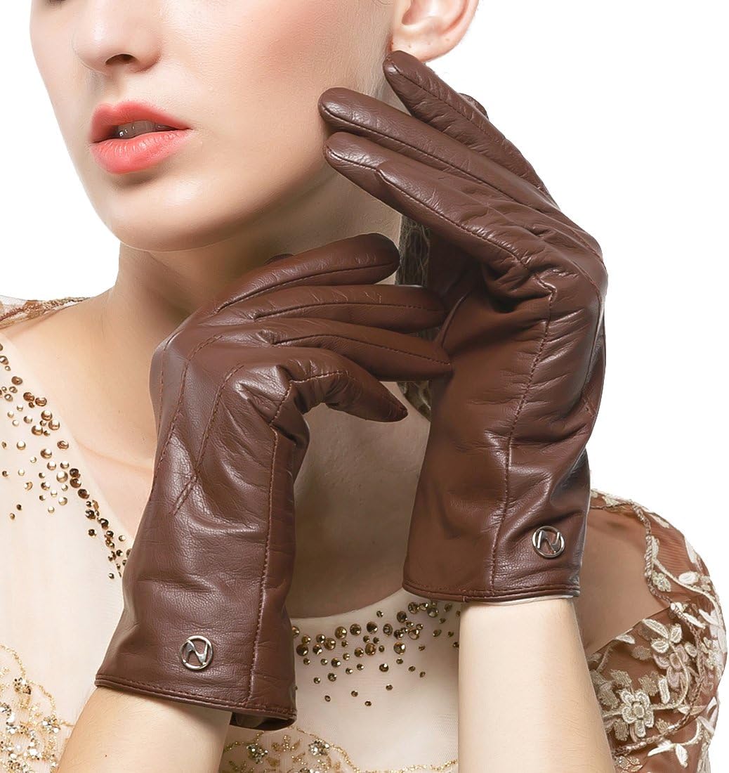 Nappaglo Women's Classic Leather Gloves Italian Lambskin Winter Warm Pure Cashmere Lining Driving Gloves (Touchscreen or Non-Touchscreen)