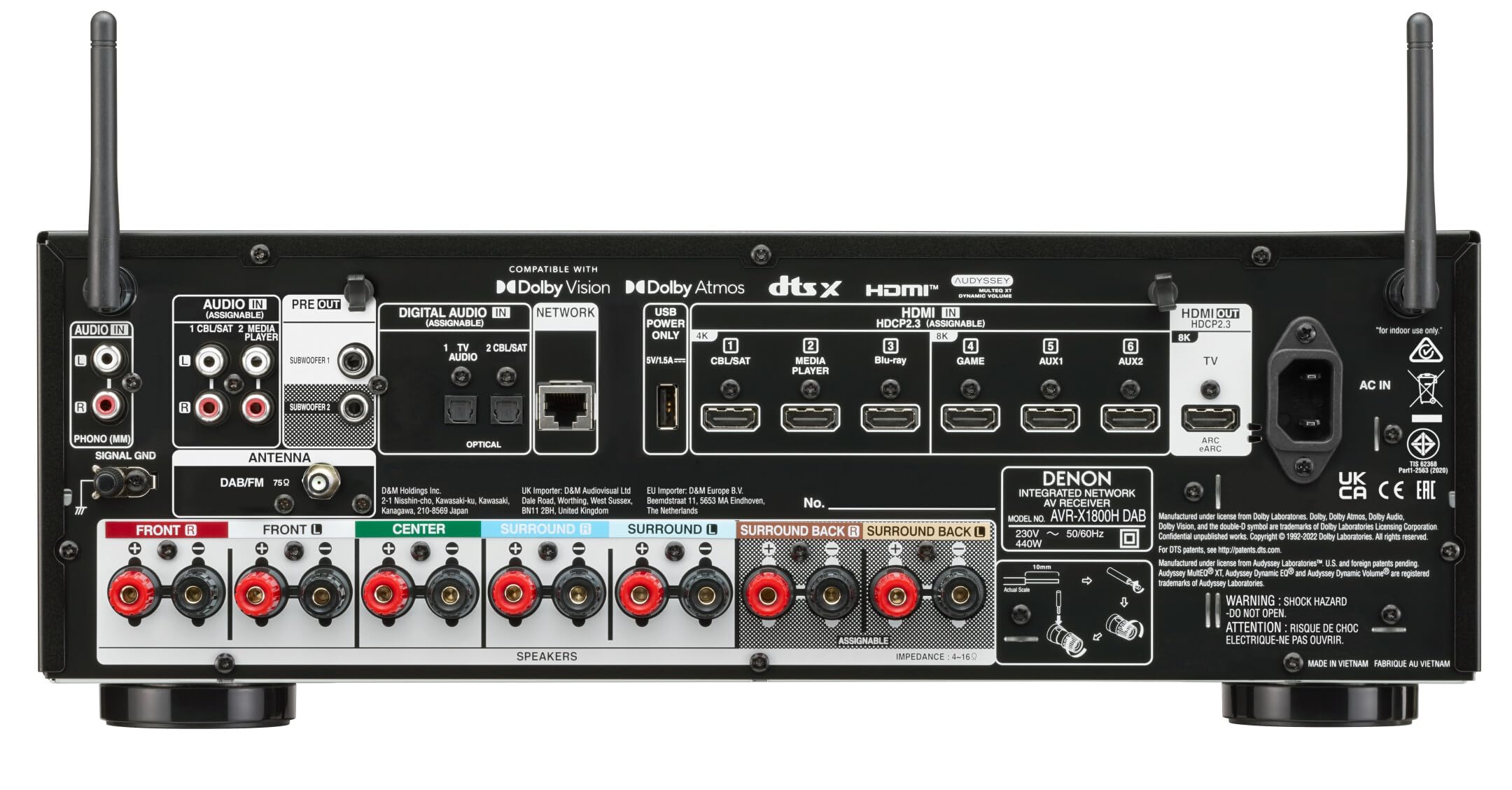 Denon AVR-X1800HDAB 7.2-Kanal AV-Receiver, HiFi Verstärker mit Dolby Atmos, DTS:X, 6 HDMI Eingänge und 1 Ausgang, 8K HDMI, Bluetooth, WLAN, AirPlay 2, HEOS Multiroom, Alexa kompatibel 4