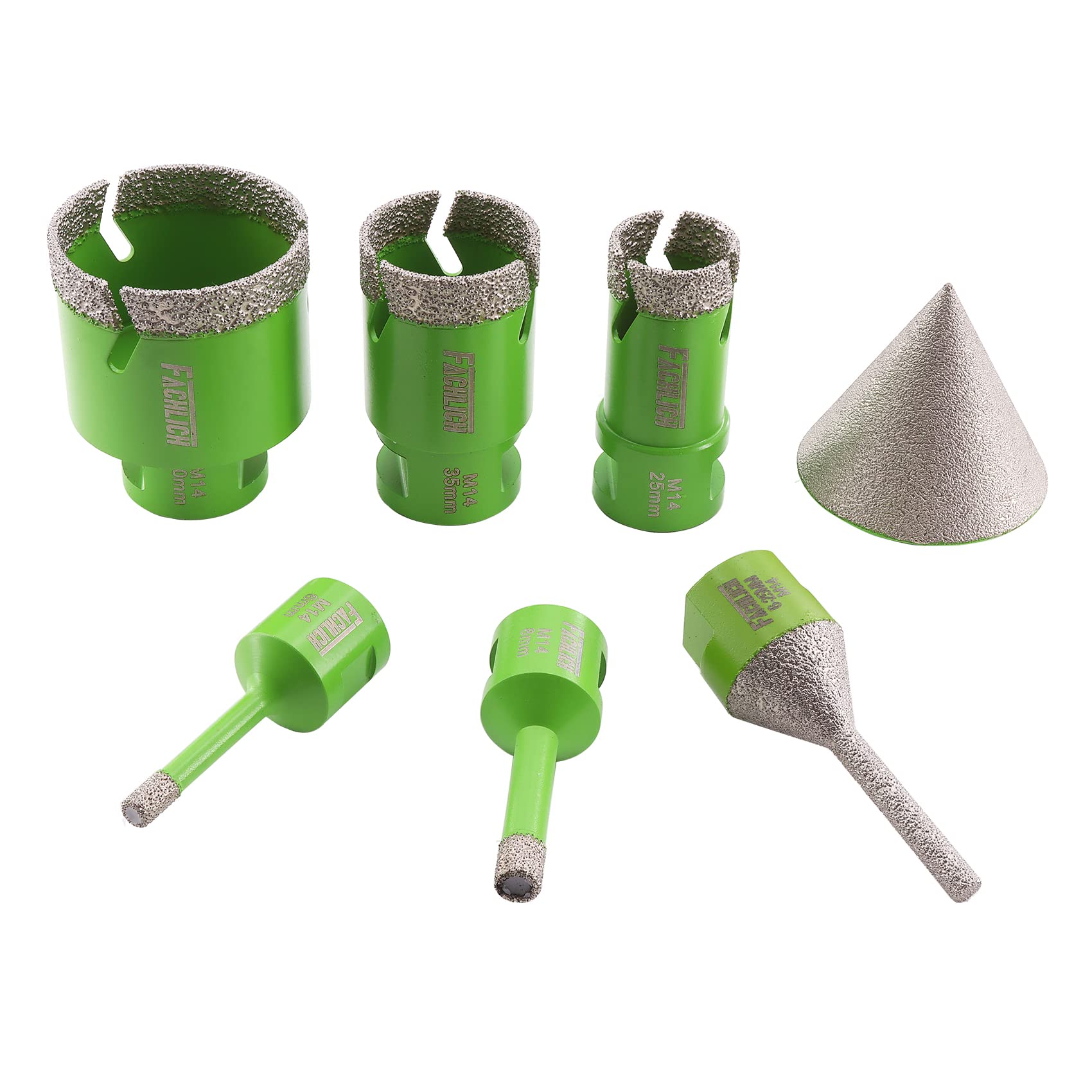 FACHLICH Diamond Core Drill Bits Set - Tile Hole Saw Kit 6/8/25/35/50mm+6-25mm with 50mm Tile Chamfer Bit for Porcelain Ceramic Tile Granite Marble(7PCS)