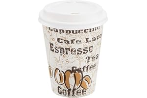 Amazon Basics to Go Hot Paper Coffee Cups with Lids, 12 oz, Café Design, Disposable, 100-Count