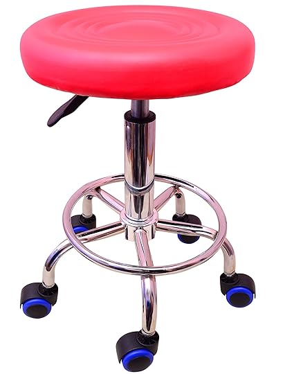 IYB - Adjustable Height with Blue Caster Wheels -Doctor/Kitchen Stool/Office Stool/Chair/Cafeteria Stool/Bar Stool Finish Color -Red