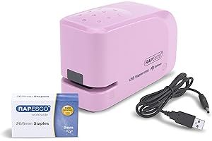 Rapesco 1451 626EL Automatic Electric Stapler USB/Battery, Candy Pink