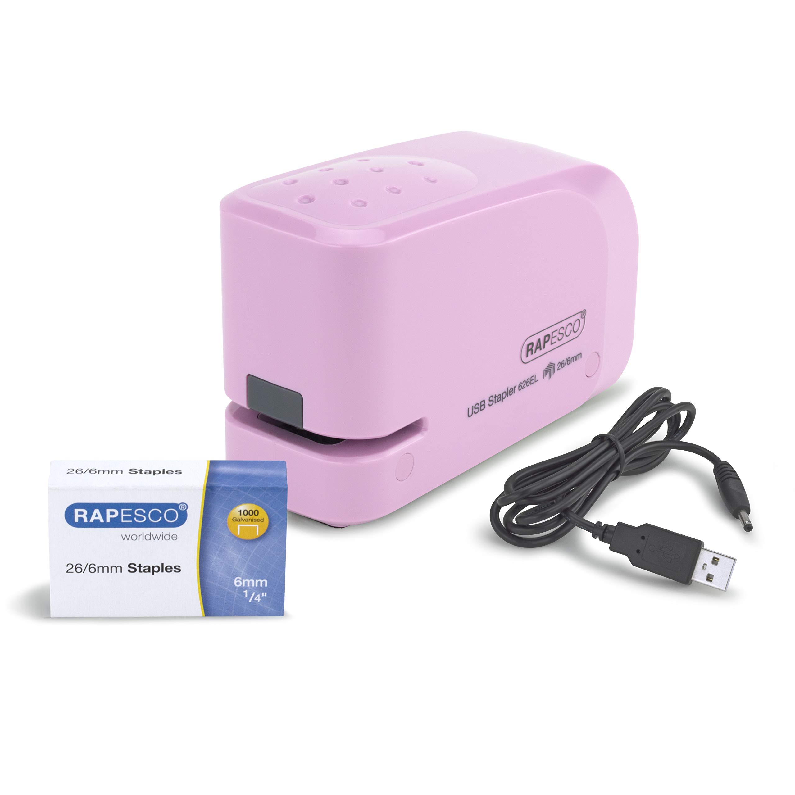 Rapesco 1451 626EL Automatic USB/Battery Stapler with 1000 26/6mm Staples, 15 Sheet Capacity, Candy Pink