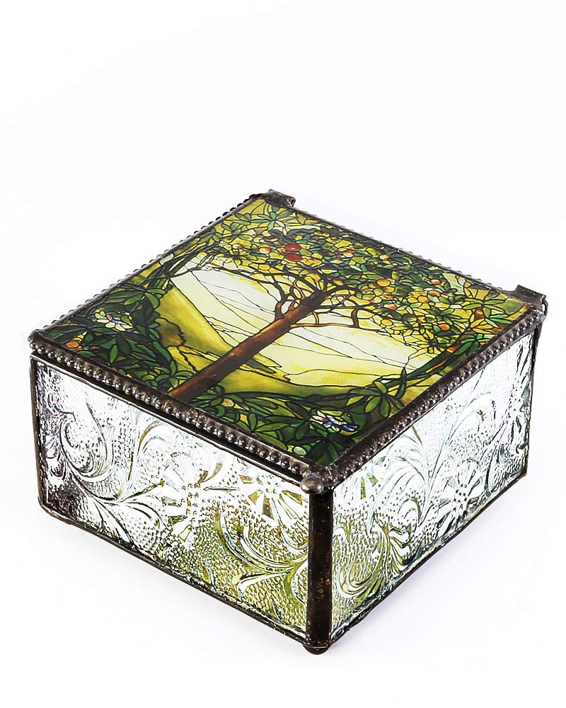 YTC Classic Multicolor Floral Tiffany Tree of Life Trinket Box, 4" x 4" x 2.5"