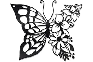 EZ4ENCE Butterfly Decoration Wall Art Boho Home Decor Hanging Appearance Metal Flower for Bedroom Living Room Wall,Black(Medium)