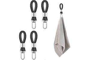 4Pcs Kitchen Towel Clips, Iron Clips for Hanging with Cotton Loop, Kitchen Hand Towel Holder Hook for Home Bathroom Cupboards
