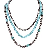 MINACHI Boho Multi Layer Necklace with Green Stone Beads, Handmade Beaded Chain Necklace, Vintage Hippie Jewelry for Women