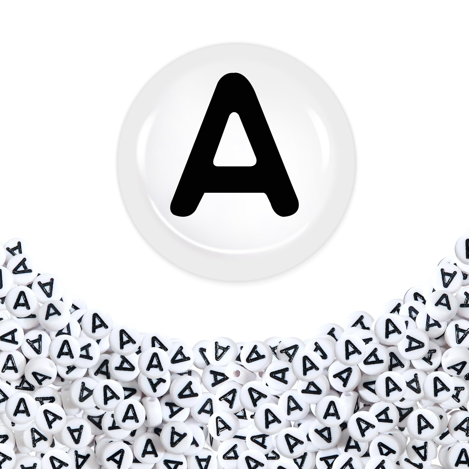 TOAOB 100pcs Letter Beads 7mm White Disc Vowel Spacer Loose Beads with Letter A Acrylic Flat Round for Jewelry Making Crafts and Accessories DIY Necklace Bracelets