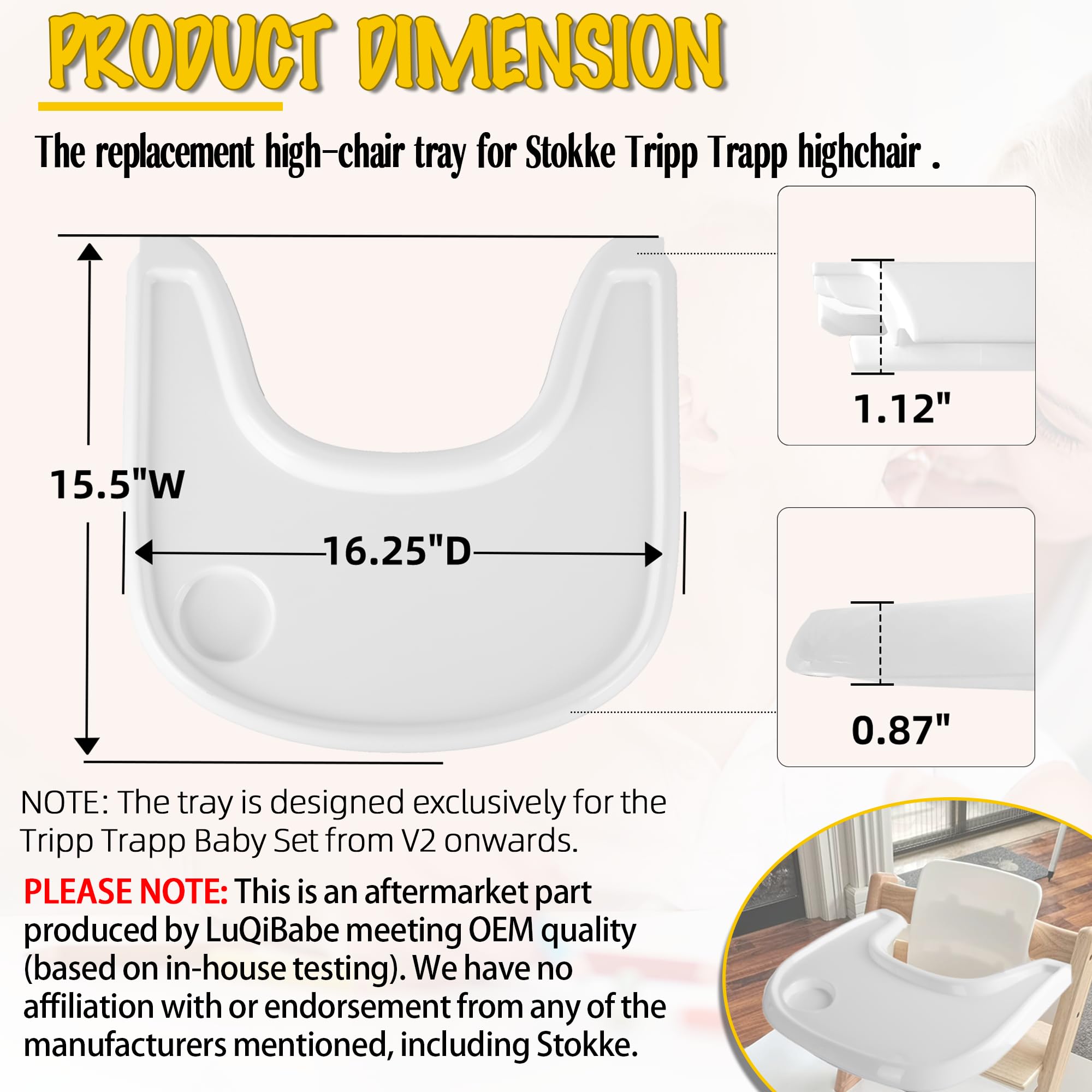 Baby High Chair Tray Compatible with Stokke Tripp Trapp Chair with Cup Holder - Smooth Surface and Strong Suction - Made with Food-Safe Plastic (BPA BPS BPF Lead and Phthalate Free) - White