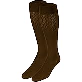 NuVein Women's Compression Socks, 15-20 mmHg Support, Diamond Knit Pattern, Over Calf Knee High, Brown, Large