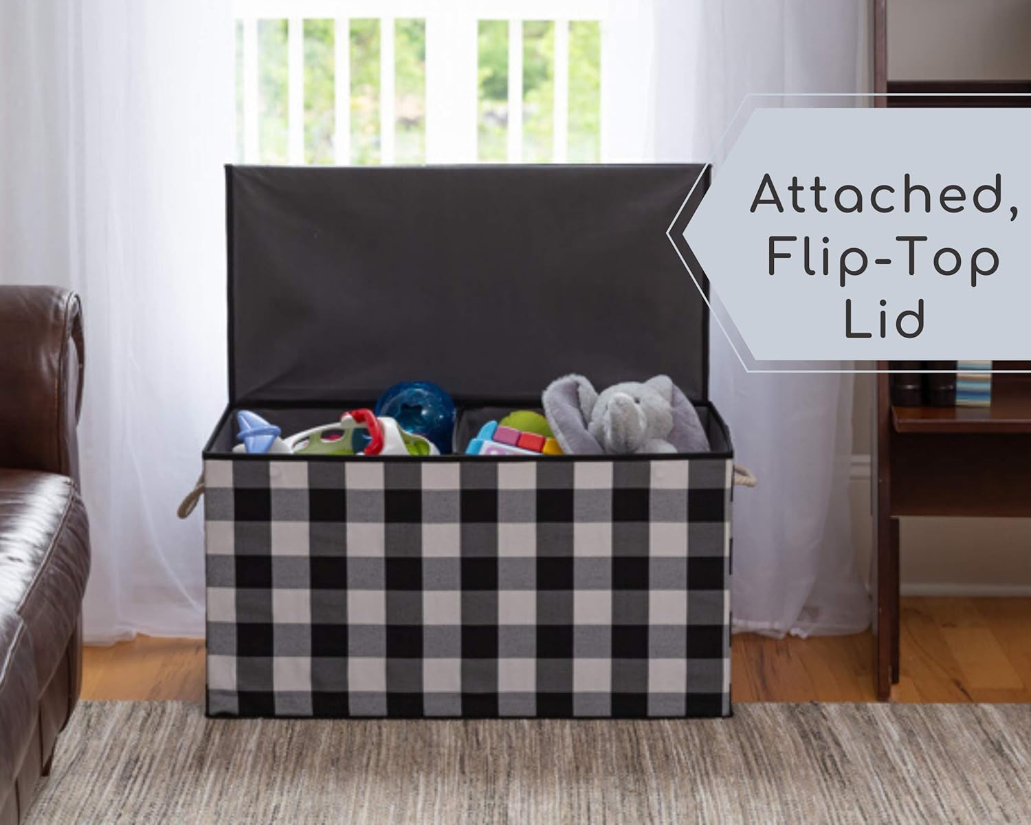 Nest & Be X-Large 30-inch Toy Storage Chest - Collapsible, Buffalo Plaid, Durable Sides w/Divider, and Attached, Flip-Top Lid. For Home Organization, Nursery, Kids playroom, Pet items, Closet: Home Improvement