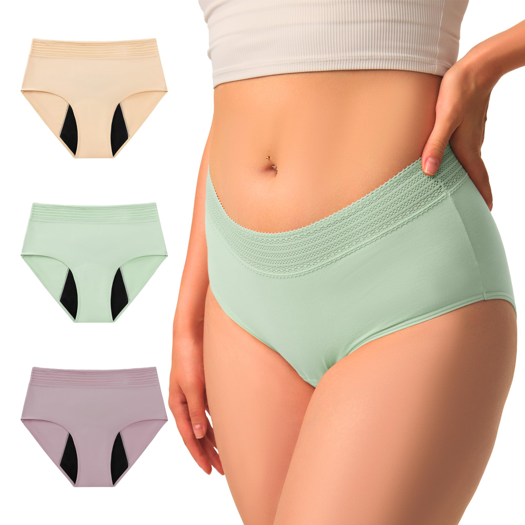 Photo 1 of BATTEWA Incontinence Underwear for Women Hi-Waist Leakproof Underwear Postpartum Protective Washable Cotton Full Coverage Absorbency (3Color,X-Large,3-Pack)