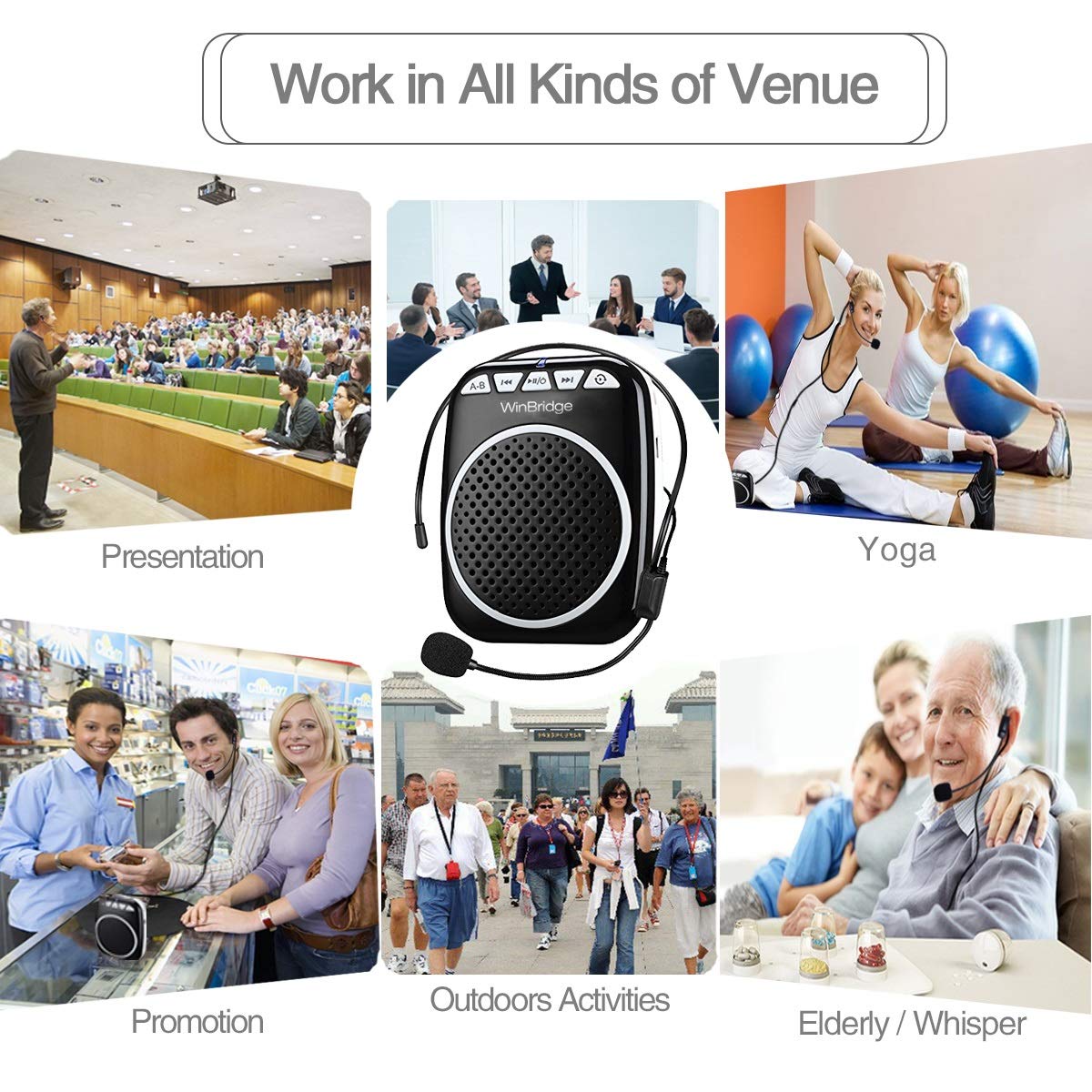 W WINBRIDGE Voice Amplifier Portable Microphone and Speaker Loudspeaker Personal Microphone Speech Amplifier Clip On for Teacher, Elderly,Coaches, Training, Presentation, Tour Guide