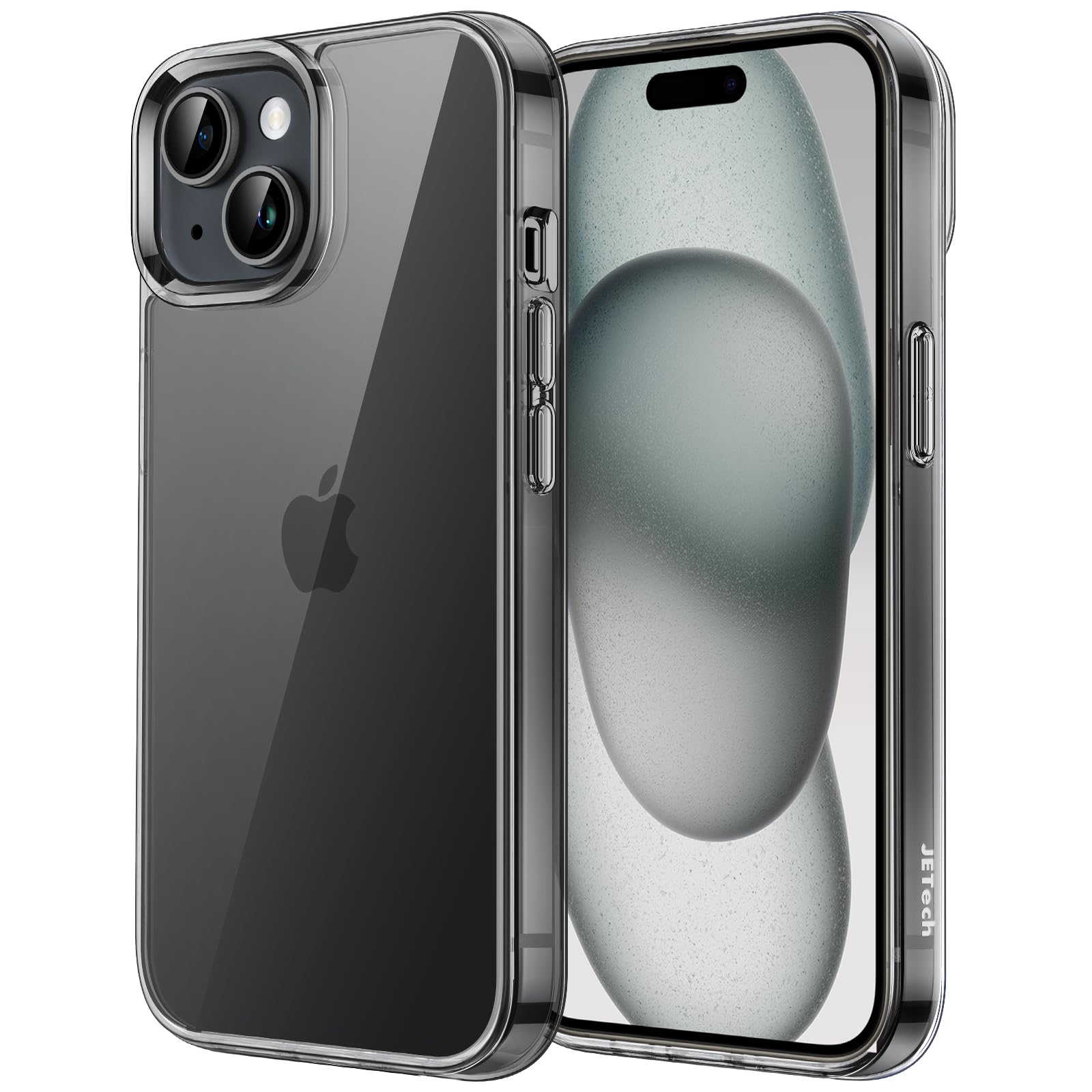JEDirect iPhone 15 (6.1 Inch) Case, Non-Yellowing, Shock Absorbing, Bumper Cover, Anti-Scratch, Clear Back, Black
