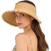 Women's Straw Sun Visor Hat, UPF 50+ Wide Brim Adjustable Ponytail Beach Hat Packable Lightweight UV Protection for Outdoor