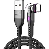 Statik PowerPivot 90 Degree Cable 12W USB to USB C Cable, Right Angle Cable with 360 Rotating Swivel Head, Data Transfer Charger Cord Type C Cable, USB A to USB C 3ft/1m