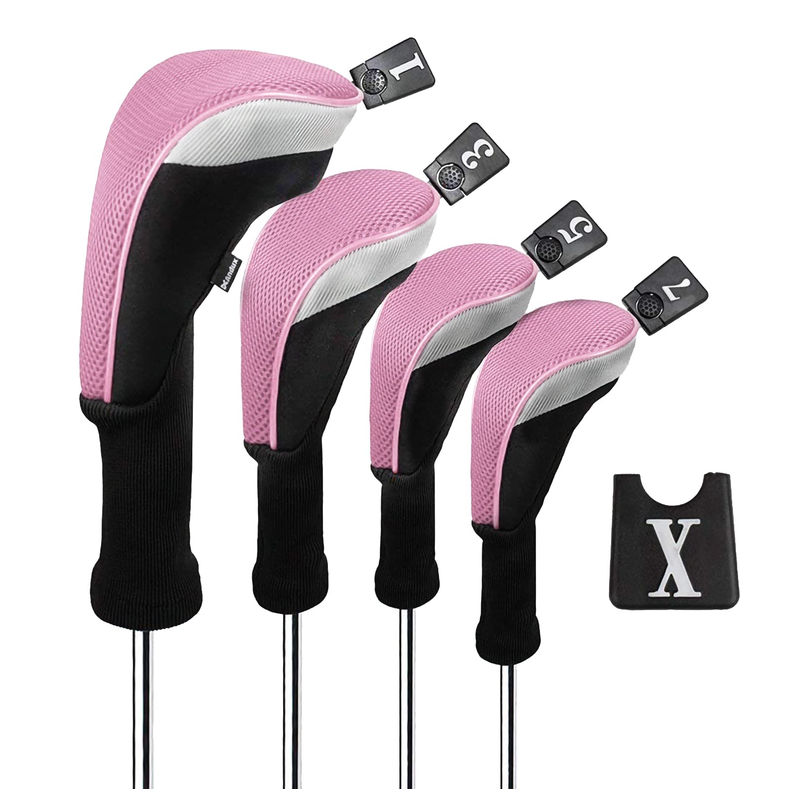 Andux 4pcs/Set Golf Fairway Wood Club Head Covers 460cc Driver with Long Neck Pink