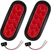 RUNBAITOO 6 Inch Oval LED Trailer Tail Lights, Stop/Turn/Brake with Surface Mount Grommets, DOT Certified IP67 Waterproof for Truck RV Boat Trailer Bus, Complete Kit (2 pcs red)