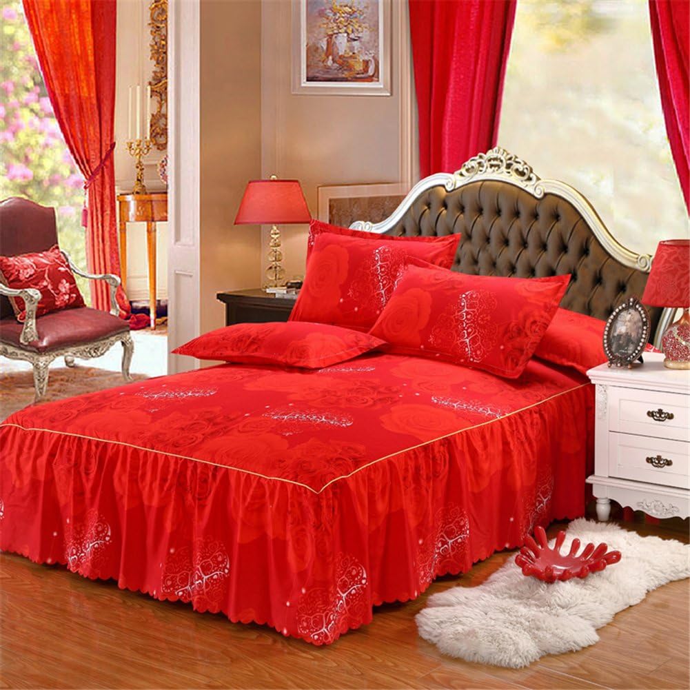 Sundlight Valance Bed Sheet Flower Printing Series Bed Skirt Non-slip Bed Sheet for 150x200cm Bed