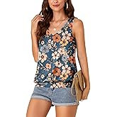 Umenlele Women’s Casual Banded Bottom Cami Shirt V Neck Sleeveless Loose Summer Tank Top Camisole