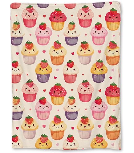 Ti Caldi Cupcake & Hearts Flannel Throw Blanket - 60"x50" Soft Lightweight Blanket For Couch, Bed, Travel - View #2