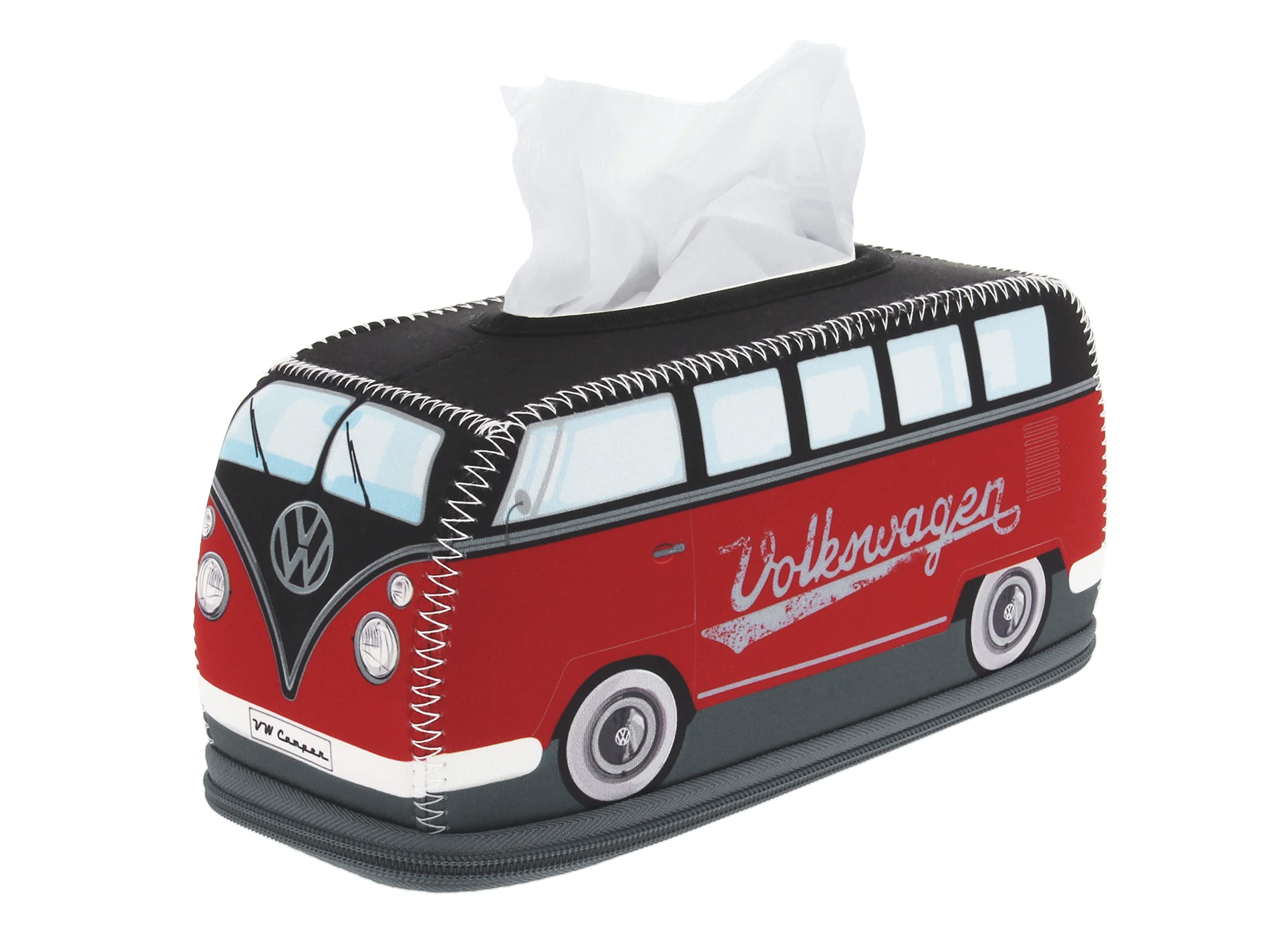 BRISA VW Collection Volkswagen Neoprene Cosmetic Napkin Dispenser Paper Tissue Box for Bathroom in T1 Bus Campervan Design (Red/Black)