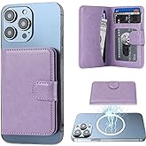 Bocasal for MagSafe Wallet Magnetic Card Holder, RFID Blocking Leather Card Slots for iPhone 17/16/15/14/13/12 Pro/Max/Plus/Air, Adjustable Kickstand Flip Mag Safe Wallet (Purple)