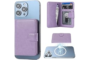 Bocasal for MagSafe Wallet Magnetic Card Holder, RFID Blocking Leather Card Slots for iPhone 16/15/14/13/12 Pro/Max/Plus, Adjustable Kickstand Flip Mag Safe Wallet (Purple)